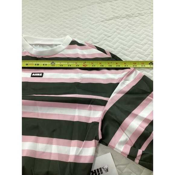 Aiirz Striped Cropped Womens T-Shirt Size M Green & Pink  Relax Fit Short Sleeve - Picture 9 of 10